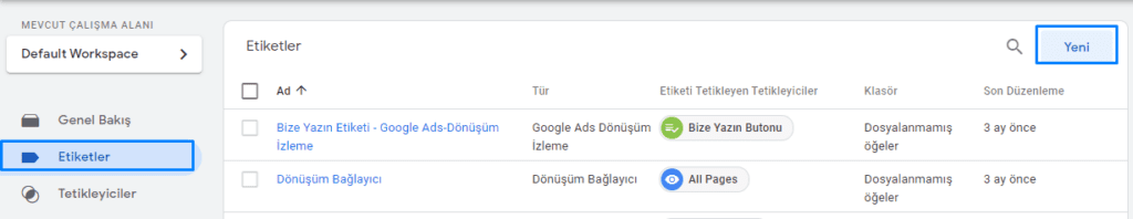 Google Tag Manager yeni etiket kurma